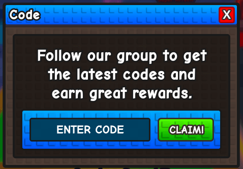 Code redemption window opened with a clear text input box in the center